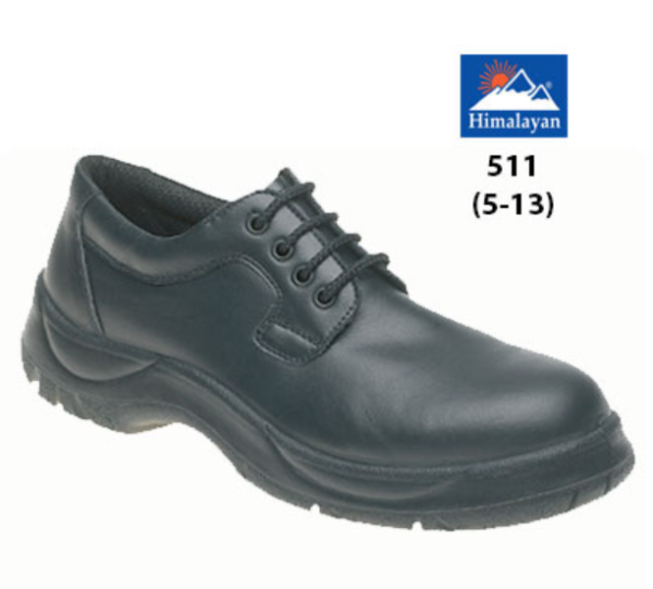 Black Leather Wide Grip 4 Eyelet Safety Shoe with Dual Density Sole