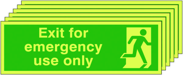 6PFX02611L - 150x450 6 pack 150x450 Exit For Emergency Use Only - Nite Glo Self Adhesive