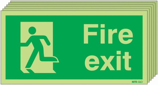 6PFX04810L - 150x300 6 pack 150x300 Fire Exit Running Man Left - Nite Glo Self Adhesive