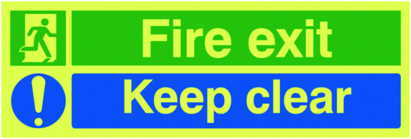 FX05111L - 150x450mm Fire Exit Keep Clear - Nite Glo Self Adhesive