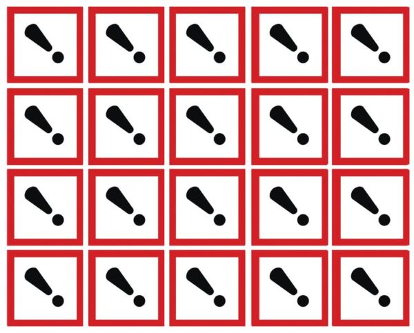 GHSC40DA - 40x40mm Harmful/Irritant GHS Symbols 20 labels on a sheet