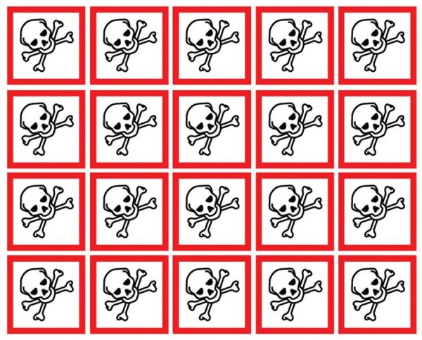 GHSC40TO - 40x40mm Toxic GHS Symbols 20 labels on a sheet