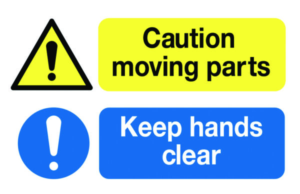 MHL9A - 58x90mm Caution Moving Parts Keep Hands Clear - Pk of 6