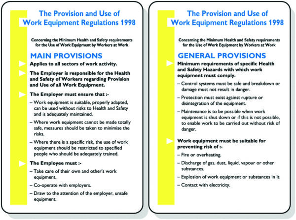 PG94 - 120x80mm The Provision and Use of Work Equipment Regulations 1998 Pocket Guide