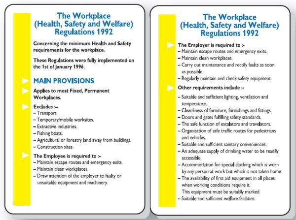 PG95 - 120x80mm The Workplace Health Safety & Welfare Regulations 1992 Pocket Guide