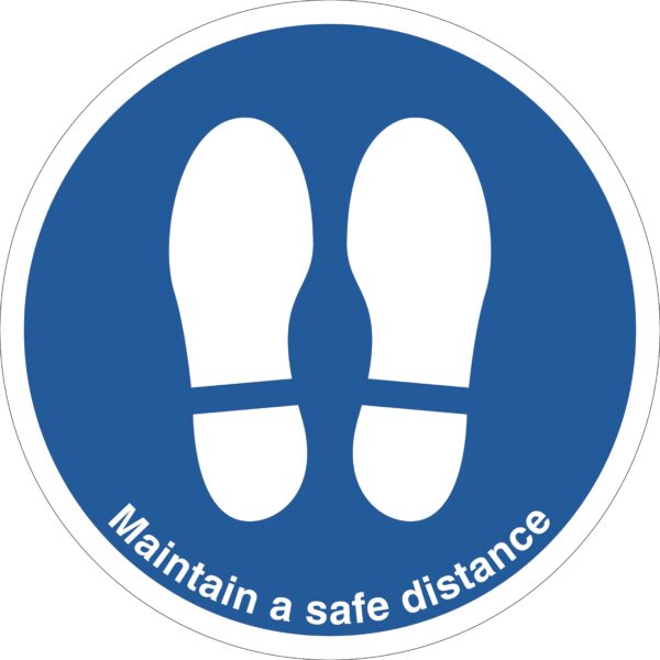 SDIS108CJASV - 280mm Dia Maintain Safe Distance Feet Blue Anti-slip Floor Sign