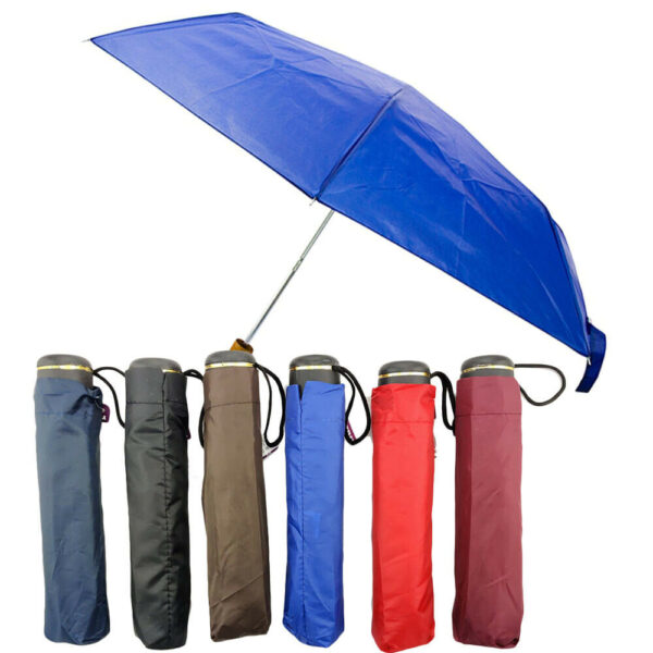 41327C - 4 fold super mini umbrella wooden handle assorted colours