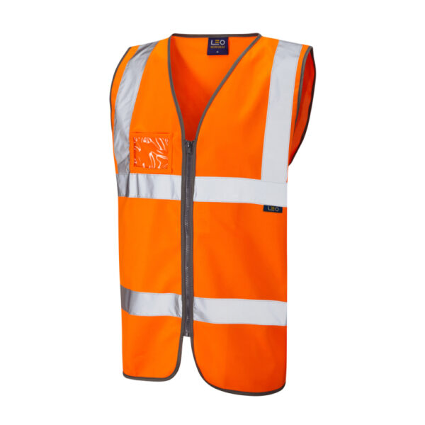 W02-Rumsam Range ISO 20471 Class 2 Waistcoat Zip Front & ID Pocket Orange