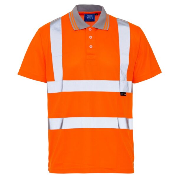 39E81-  Hi Vis Orange Bird Eye Polo Shirt, breathable fabric to keep workers cool