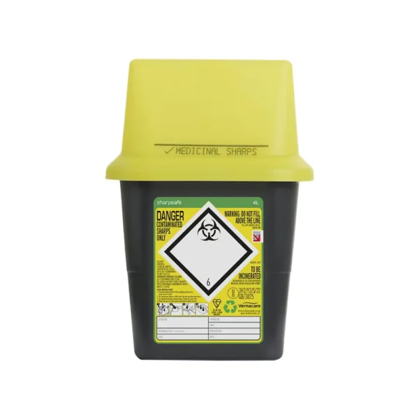 DN51005 Sharpsafe Rectangular Sharps Bin Yellow Lid 4L