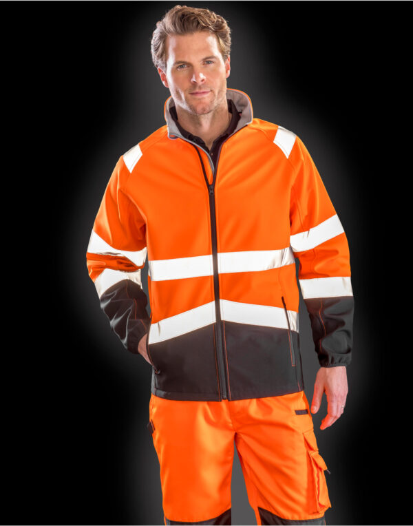 R450X Result 3 layer Safety Softshell  Orange water-repellent finish, breathable, and windproof