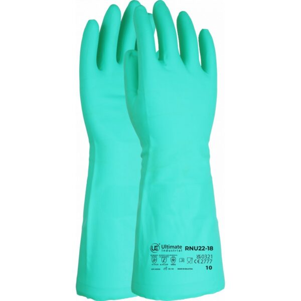 RNU22-18  Premium Green Chemical Resistant 18 inch Unlined Nitrile Gauntlet