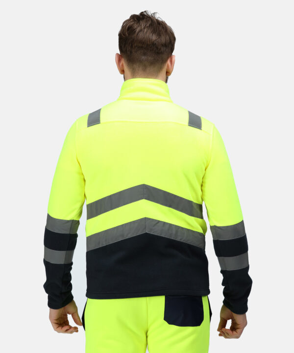 TRF660 Regatta Pro hi-vis half zip fleece top angled hi-vis chevrons show which way you’re facing in low light. - Image 2