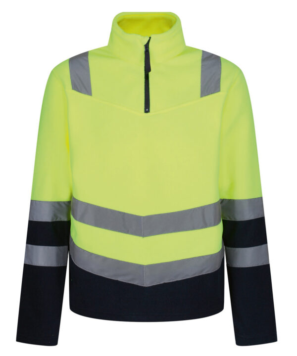 TRF660 Regatta Pro hi-vis half zip fleece top angled hi-vis chevrons show which way you’re facing in low light.