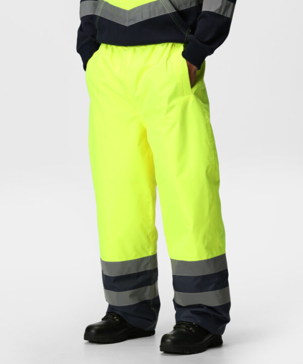 TRJ Regatta Pro Hi Vis Insulated Overtrousers Yellow Navy - Image 2