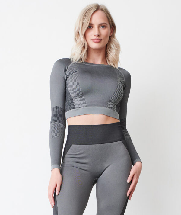 TL352 Women's seamless panelled long sleeve crop top