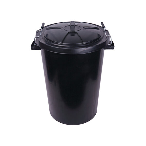 101688 90L Black Dustbin Hardwearing polypropylene dustbin with clasp handles to secure lid