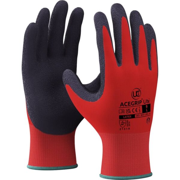 ACEGRIP®-LITE -prolonged periods of use polyester liner with a premium black crinkle latex coating gives excellent grip