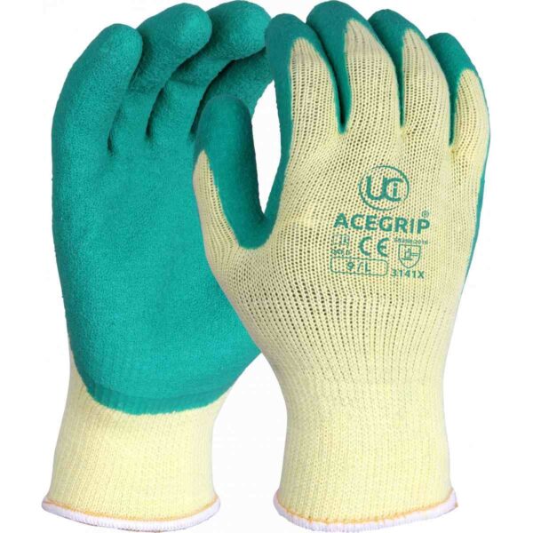 AceGrip-RP-Green Premium Polycotton liner is soft and comfortable with crinkle latex palm coating