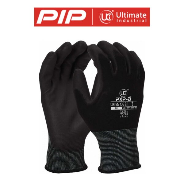 PXP-B – PU POLYESTER BLACK. Excellent quality, dexterity and grip combined with improved mechanical protection.