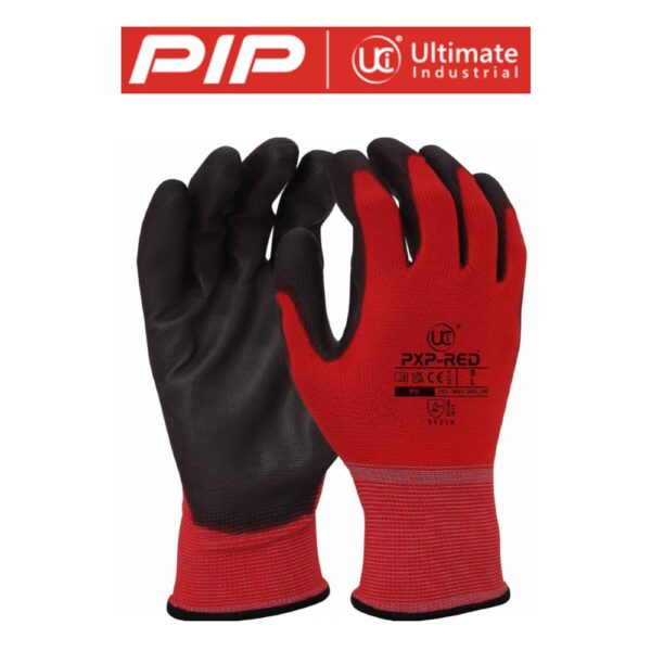 PXP-RED - PU COATED POLYESTER RED Excellent quality, dexterity and grip combined with improved mechanical protection.