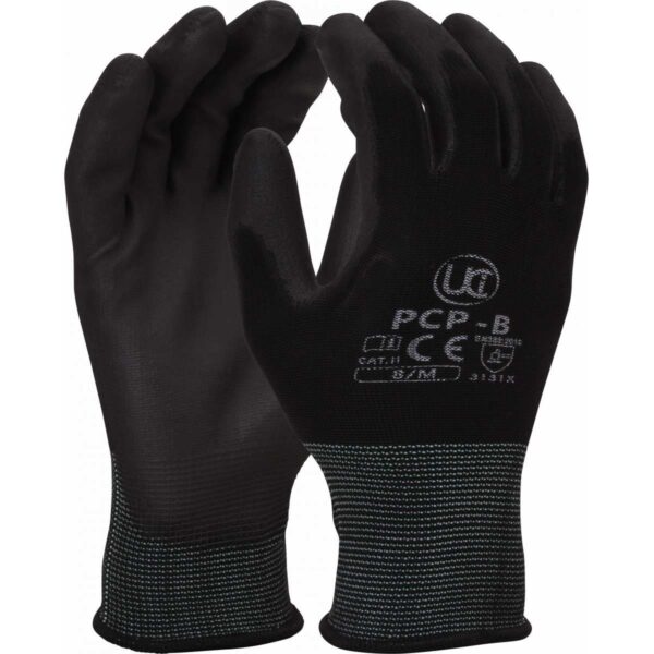 PCP-B PU Coated Polyester Black, Individually Wrapped. Sold in Pairs