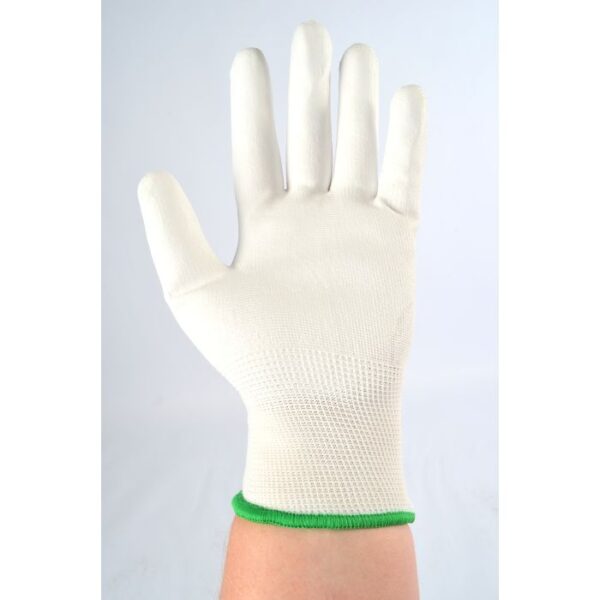 NM-100-WH - White PU white polyester knitted liner glove with a white polyurethane coating. Conforms to EN388 (3121) CE