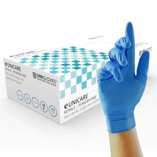 P-GS004X Unicare Nitrile Blue, medical grade, light weight nitrile examination gloves AQL 1.5 (200 gloves per box)