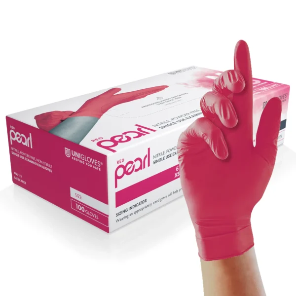 P-GP006X, Red Pearl, Red, medical grade, medium weight nitrile examination gloves, Food approved, AQL 1.5