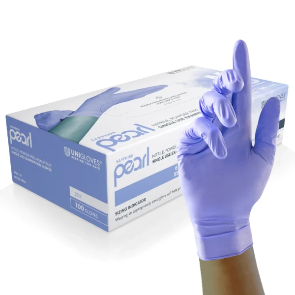 P-GP008X, Sapphire Pearl, Sapphire, medical grade, medium weight nitrile examination gloves, Food approved, AQL 1.5