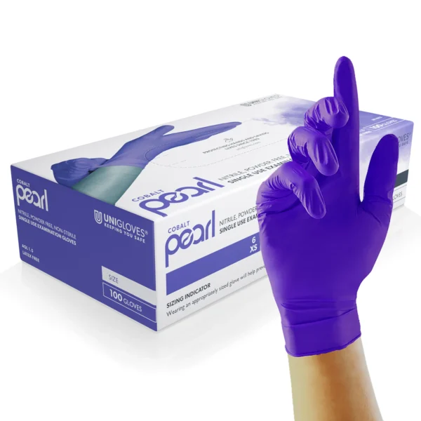 P-GP101X, Cobalt Pearl, Cobalt, medical grade, medium weight nitrile examination gloves, Food approved, AQL 1.5